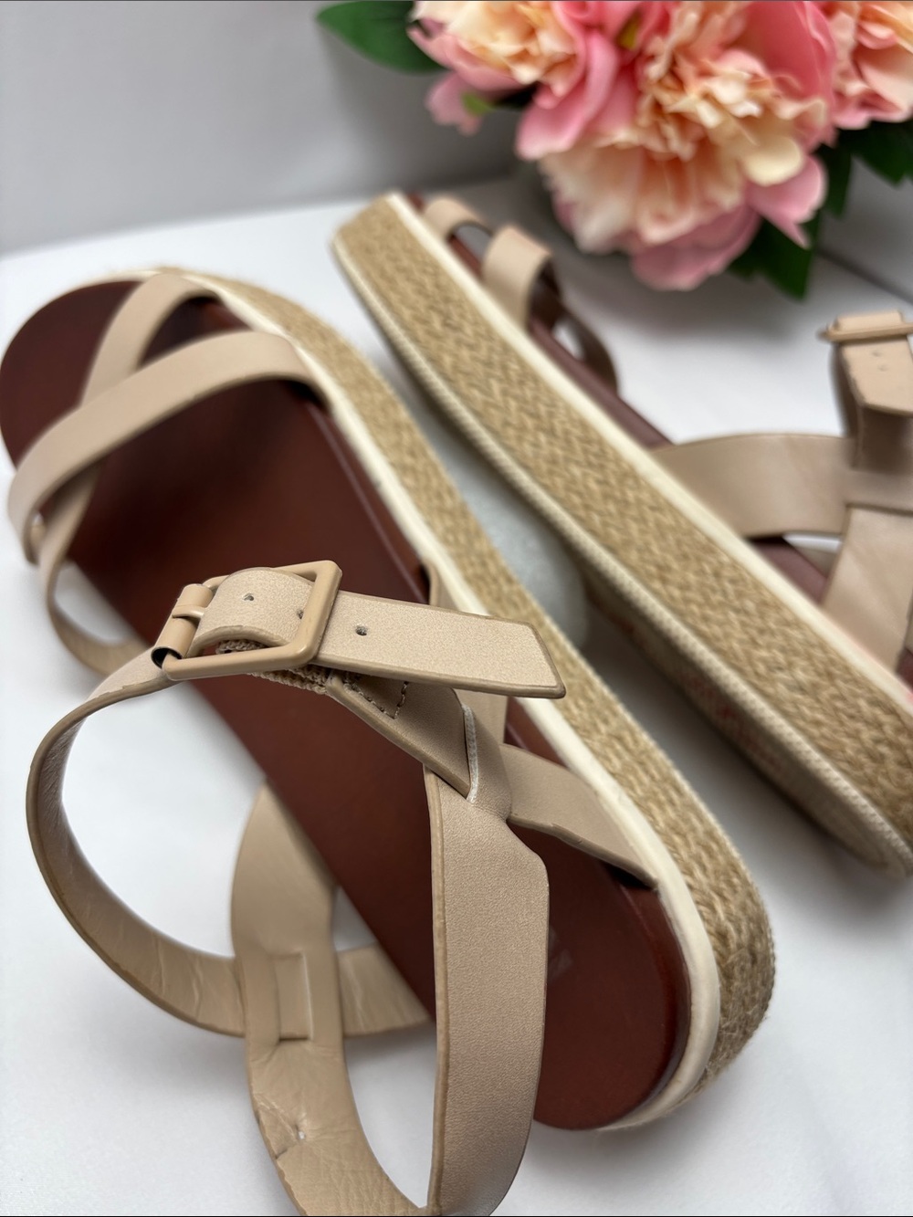 MIA‎ Yanis Womens 8.5 Nude Beige Crisscross Espadrille Platform Sandals #481 - Picture 11 of 16